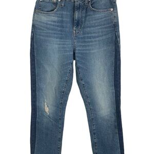 Madewell Denim Blue High Rise Slim BoyJean Raebrook Wash Distressed Jeans Sz 25